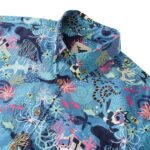 Men's Blue Hawaiian Shirt Fish & Turtle Shirt Short Sleeve Button-down 100% Cotton Blue Aloha Dive Pup