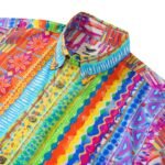 Men's Striped Hawaiian Shirt Short Sleeve Button-down Yiume 100% Cotton Red Aloha Geometric Dimensions