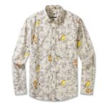 Birds and Blossoms By Hina Mirza 100% Cotton Men's Long Sleeve Button-down Shirt Beige Aloha Hawaiian