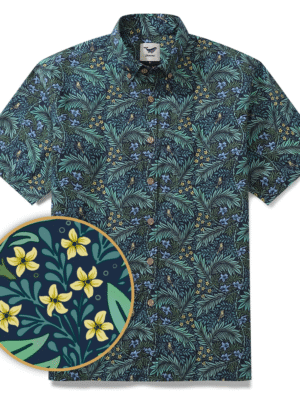 Yiume Tropical Hawaiian Shirt For Men Green Cotton Button-down Short Sleeve Vintage Aloha Shirt