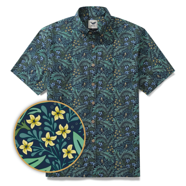 Yiume Tropical Hawaiian Shirt For Men Green Cotton Button-down Short Sleeve Vintage Aloha Shirt