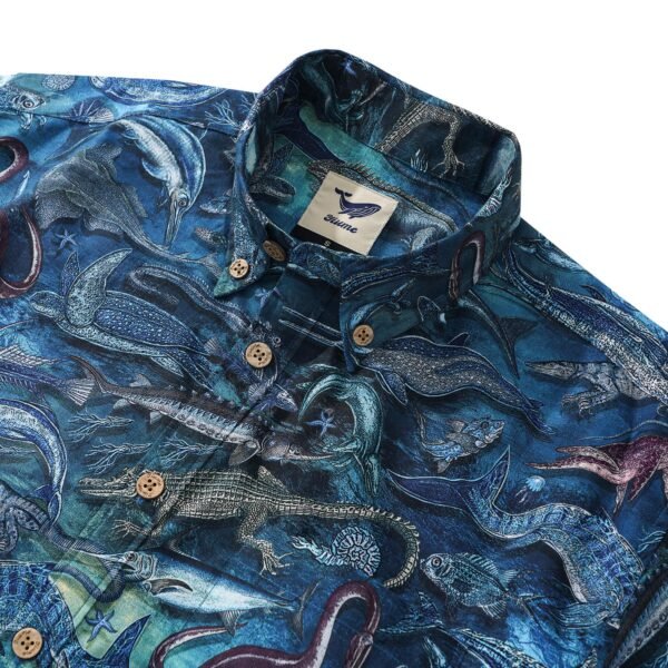 Men's Hawaiian Shirt Short Sleeve Button-down 100% Cotton Blue Aloha Ocean Dreams