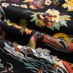 Men's Vintage Hawaiian Shirt Black Tiki Shirt Short Sleeve Camp Collar 100% Cotton Aloha Shirt