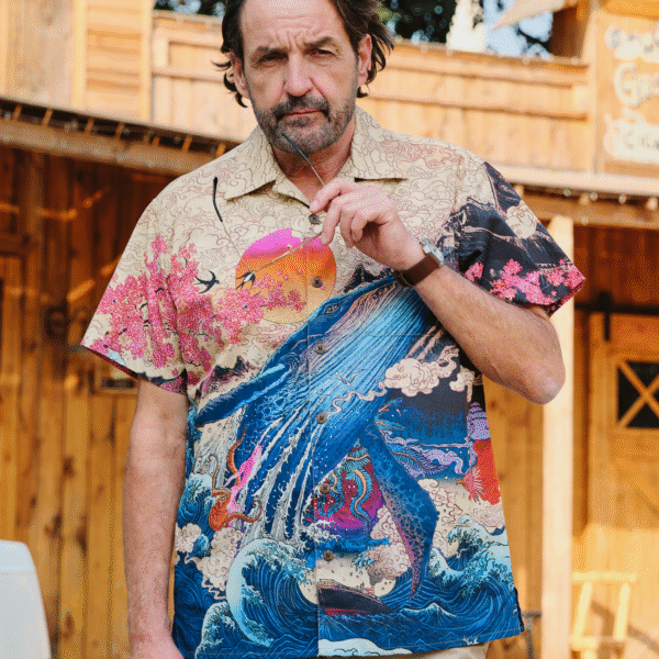 Yiume Ukiyo-e Hawaiian Shirt 100% Cotton Shirt For Men Camp Collar Aloha Shirt