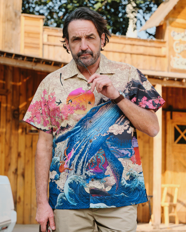 Yiume Ukiyo-e Hawaiian Shirt 100% Cotton Shirt For Men Camp Collar Aloha Shirt