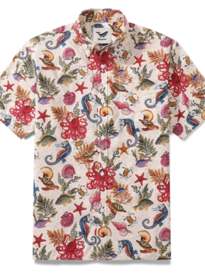 Yiume® Hawaiian Shirt For Men Marine Life Seahorse Octopus Cotton Hawaiian Shirts 50%