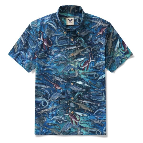 Men's Hawaiian Shirt Short Sleeve Button-down 100% Cotton Blue Aloha Ocean Dreams