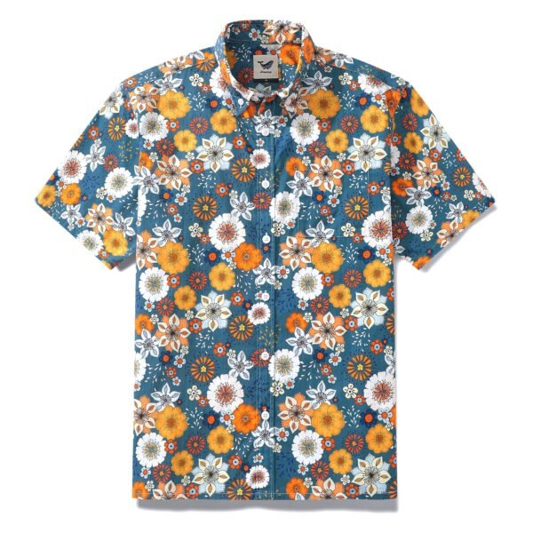 60's Floral Print Shirt Men's Hawaiian Shirt Cotton Button-down Short Sleeve Aloha Shirt