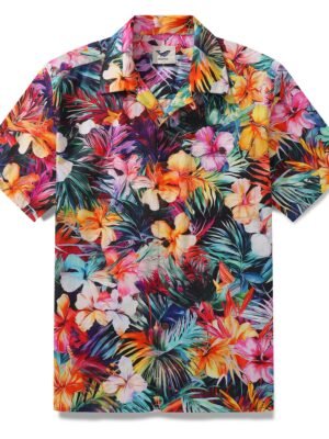 Hawaiian Shirt For Men Ardent Print Shirt Camp Collar 100% Cotton