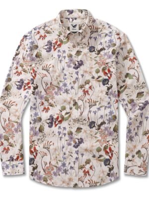 Long Sleeve Hawaiian Shirt For Men Australian Wildflower Mid Cotton Button-down Aloha Shirt