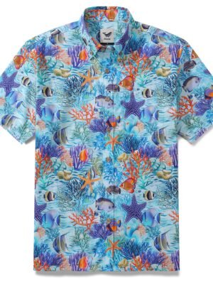 Hawaiian Shirt For Men Underwater Wonderland Button-down Shirt Short Sleeve 100% Cotton Shirt