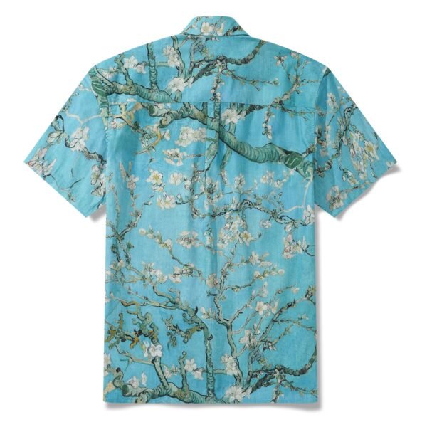 Men's Hawaiian Shirt Short Sleeve Button-down 100% Cotton Green Aloha Blossoming Almond