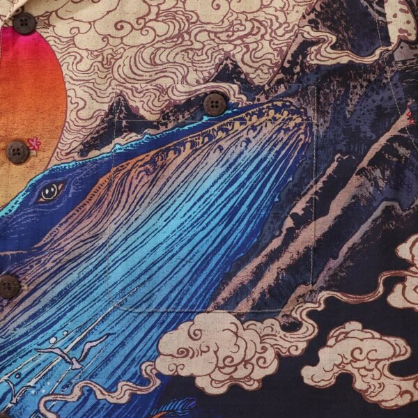 Yiume Ukiyo-e Hawaiian Shirt 100% Cotton Shirt For Men Camp Collar Aloha Shirt