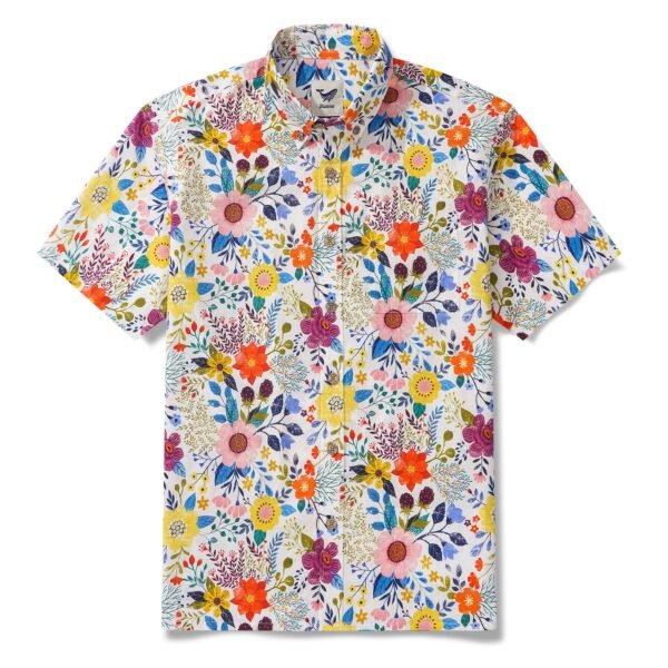 Men's Hawaiian Shirt Short Sleeve Button-down 100% Cotton Beige Aloha Floral Bookmark