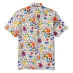 Men's Hawaiian Shirt Short Sleeve Button-down 100% Cotton Beige Aloha Floral Bookmark