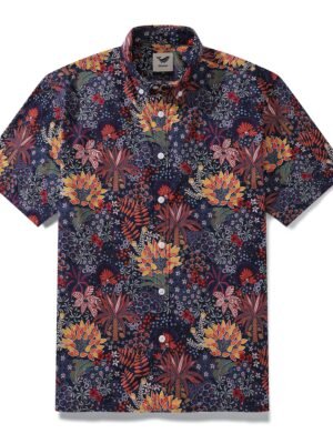 1950s Tropical Hawaiian Shirt For Men Quirky Plants Print Short Sleeve Cotton Aloha Shirt