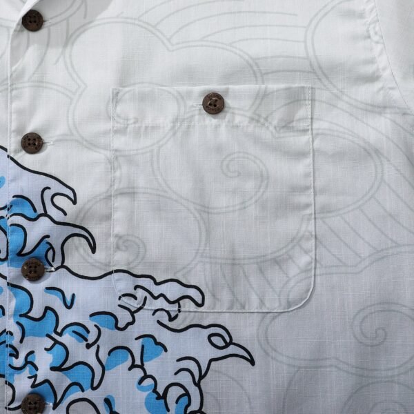 Wave Hawaiian Shirt For Men Japanese Aloha Shirt Cotton Short Sleeve Camp Shirt