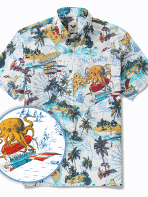 Men's Hawaiian Shirt Short Sleeve Button-down 100% Cotton Blue Aloha Ocean Dreamer