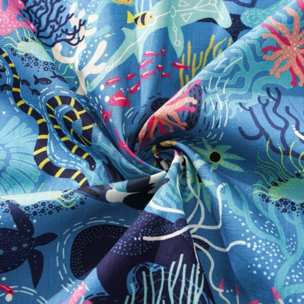 Men's Blue Hawaiian Shirt Fish & Turtle Shirt Short Sleeve Button-down 100% Cotton Blue Aloha Dive Pup