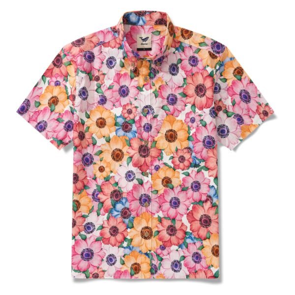 Men's Hawaiian Shirt Short Sleeve Button-down 100% Cotton Yellow Aloha Summer Lotus