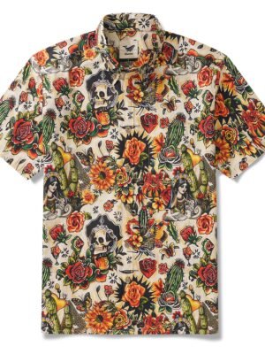 Men's Hawaiian Shirt Tiki Shirt Short Sleeve Button-down 100% Cotton Beige Aloha Aloha Dreams