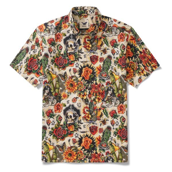 Men's Hawaiian Shirt Tiki Shirt Short Sleeve Button-down 100% Cotton Beige Aloha Aloha Dreams