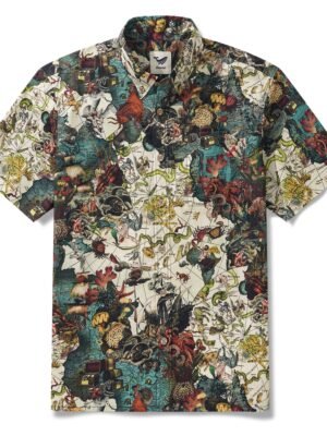 Men's Hawaiian Shirt Short Sleeve Button-down 100% Cotton White Aloha Island Constellations