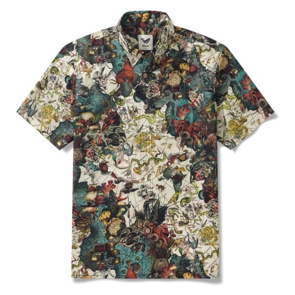 Men's Hawaiian Shirt Short Sleeve Button-down 100% Cotton White Aloha Island Constellations
