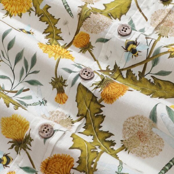 Yiume Tropical Hawaiian Shirt For Men Dandelions and Dragonflies Button-down Shirt Short Sleeve 100% Cotton Aloha Shirt