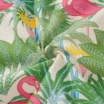 Men's Hawaiian Shirt Short Sleeve Button-down 100% Cotton Beige Aloha Flamingos & Chameleons By House of Haricot