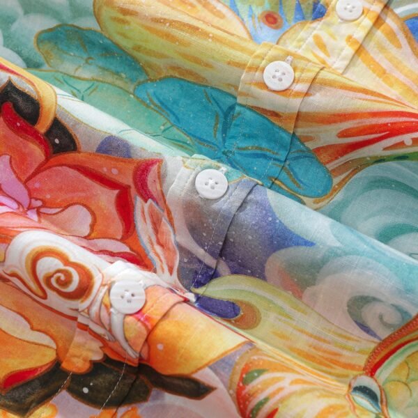 Yiume Men's Designer Hawaiian Shirt Cloud-wandering Koi Print Cotton Blue Aloha Shirt