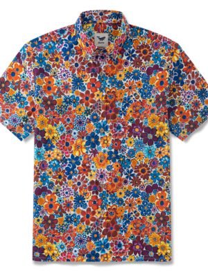 Hawaiian Shirt For Men Colorful Flower Button-down Shirt Short Sleeve 100% Cotton Aloha Shirt
