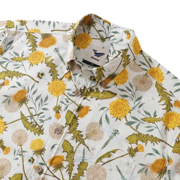 Yiume Tropical Hawaiian Shirt For Men Dandelions and Dragonflies Button-down Shirt Short Sleeve 100% Cotton Aloha Shirt