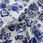 Yiume Men's Summer Casual Button-Down Hawaiian Shirt 100% Cotton Blue and White Shirt