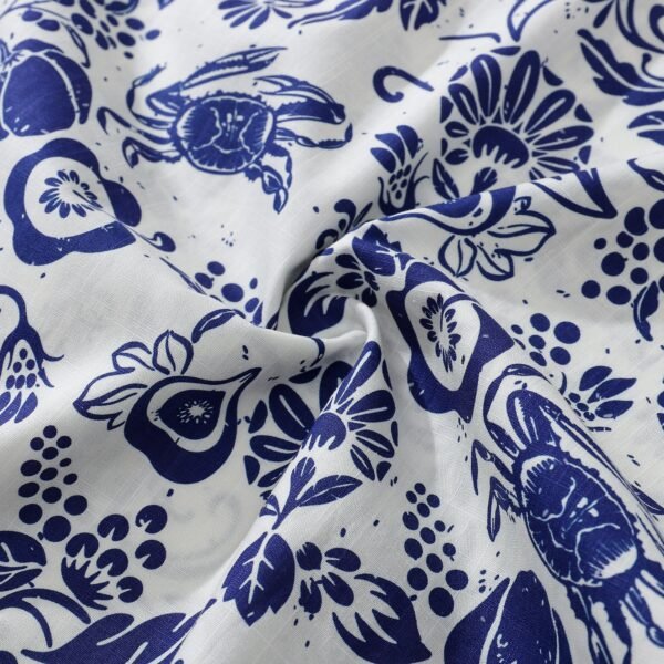 Yiume Men's Summer Casual Button-Down Hawaiian Shirt 100% Cotton Blue and White Shirt