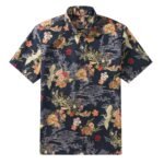 Cranes 100% Cotton Japanese Hawaiian Shirt Men's Short Sleeve Button-down Black Hawaiian Shirt