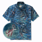 Men's Hawaiian Shirt Short Sleeve Button-down 100% Cotton Blue Aloha Ocean Dreams