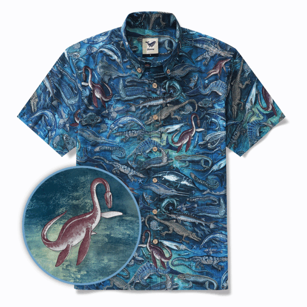 Men's Hawaiian Shirt Short Sleeve Button-down 100% Cotton Blue Aloha Ocean Dreams