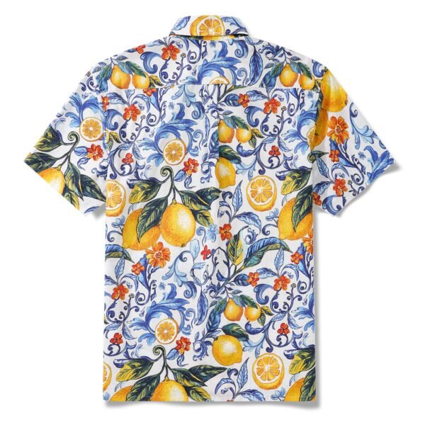Vintage Blue Hawaiian Shirt For Men Sicily Lemon Shirt Short Sleeve Button-down Tropical Shirt