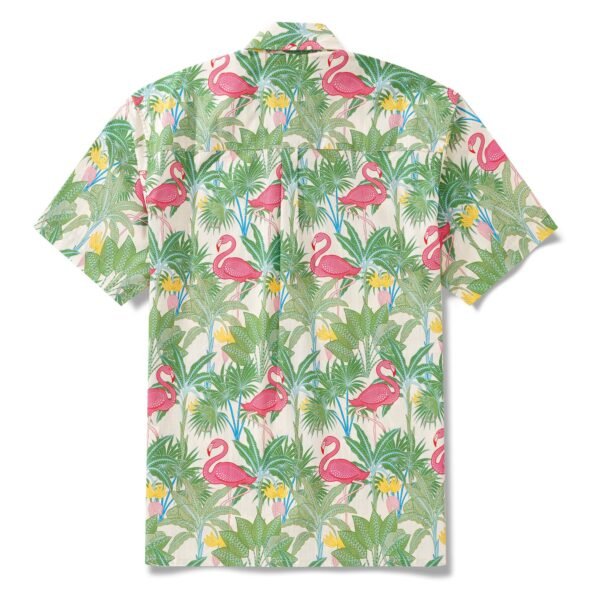 Men's Hawaiian Shirt Short Sleeve Button-down 100% Cotton Beige Aloha Flamingos & Chameleons By House of Haricot