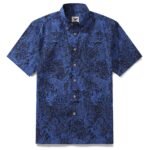 Dark Blue Hawaiian Shirt For Men Tropical Button-down Shirt Short Sleeve 100% Cotton Shirt