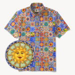 Men's Hawaiian Shirt Short Sleeve Button-down 100% Cotton Aloha Mediterranean Tile Haven