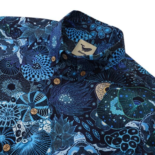 Yiume Men's Blue Hawaiian Shirt Short Sleeve Button-down Sea Turtle Shirt 100% Cotton Blue Aloha Reef Rules