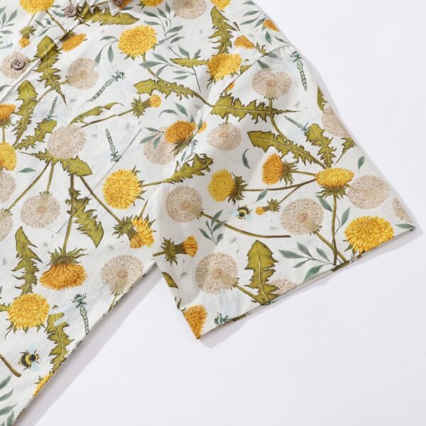 Yiume Tropical Hawaiian Shirt For Men Dandelions and Dragonflies Button-down Shirt Short Sleeve 100% Cotton Aloha Shirt