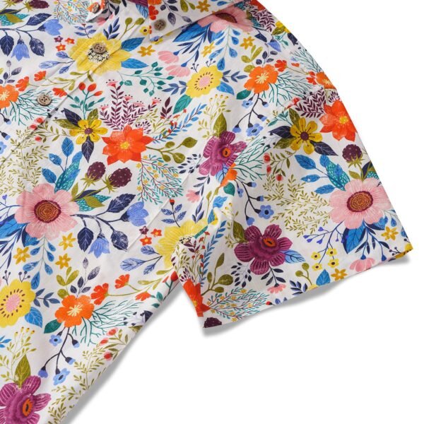 Men's Hawaiian Shirt Short Sleeve Button-down 100% Cotton Beige Aloha Floral Bookmark