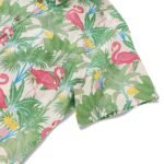Men's Hawaiian Shirt Short Sleeve Button-down 100% Cotton Beige Aloha Flamingos & Chameleons By House of Haricot