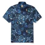 Yiume Men's Blue Hawaiian Shirt Short Sleeve Button-down Sea Turtle Shirt 100% Cotton Blue Aloha Reef Rules