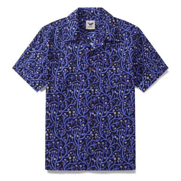 1960s Vintage Hawaiian Shirt For Men Midnight Garden Shirt Camp Collar 100% Cotton Shirt