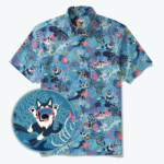 Men's Blue Hawaiian Shirt Fish & Turtle Shirt Short Sleeve Button-down 100% Cotton Blue Aloha Dive Pup