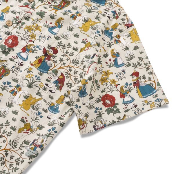 Men's Hawaiian Shirt Short Sleeve Button-down 100% Cotton Beige Aloha Alice's Wonderland